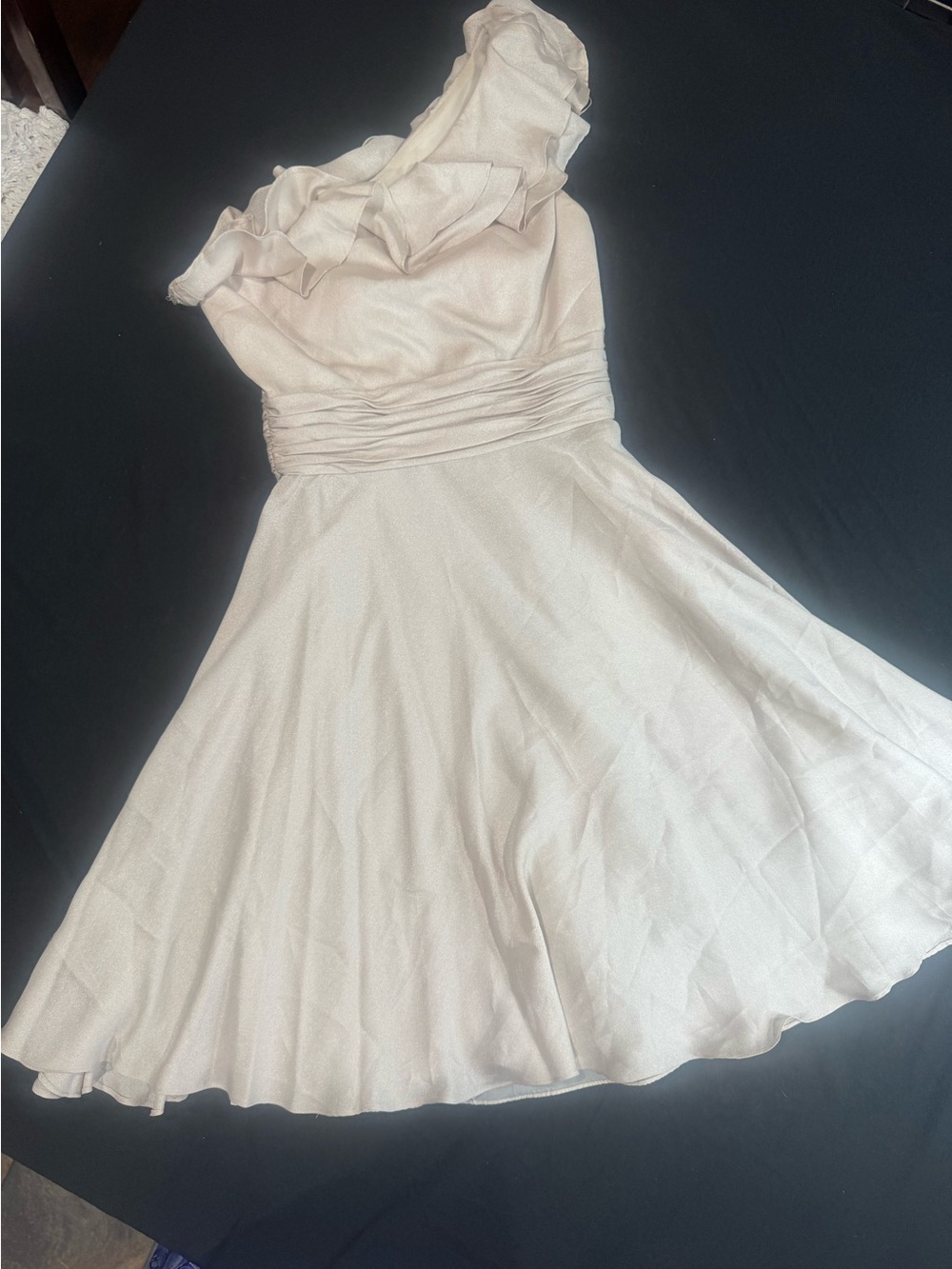 Dusk Sheila Yen Champagne One Shoulder Ruffle Cocktail Dress 4